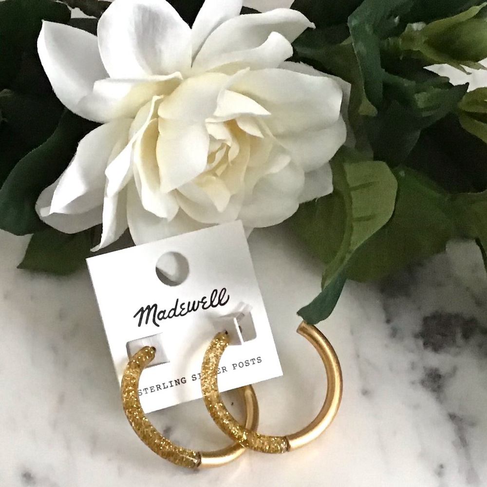 Madewell Half Acetate Sparkly Hoop Earrings New With Tag - Picture 7 of 11
